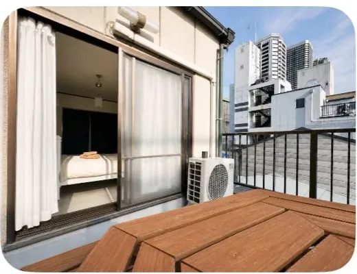 Guesthouse rooftop with sliding doors