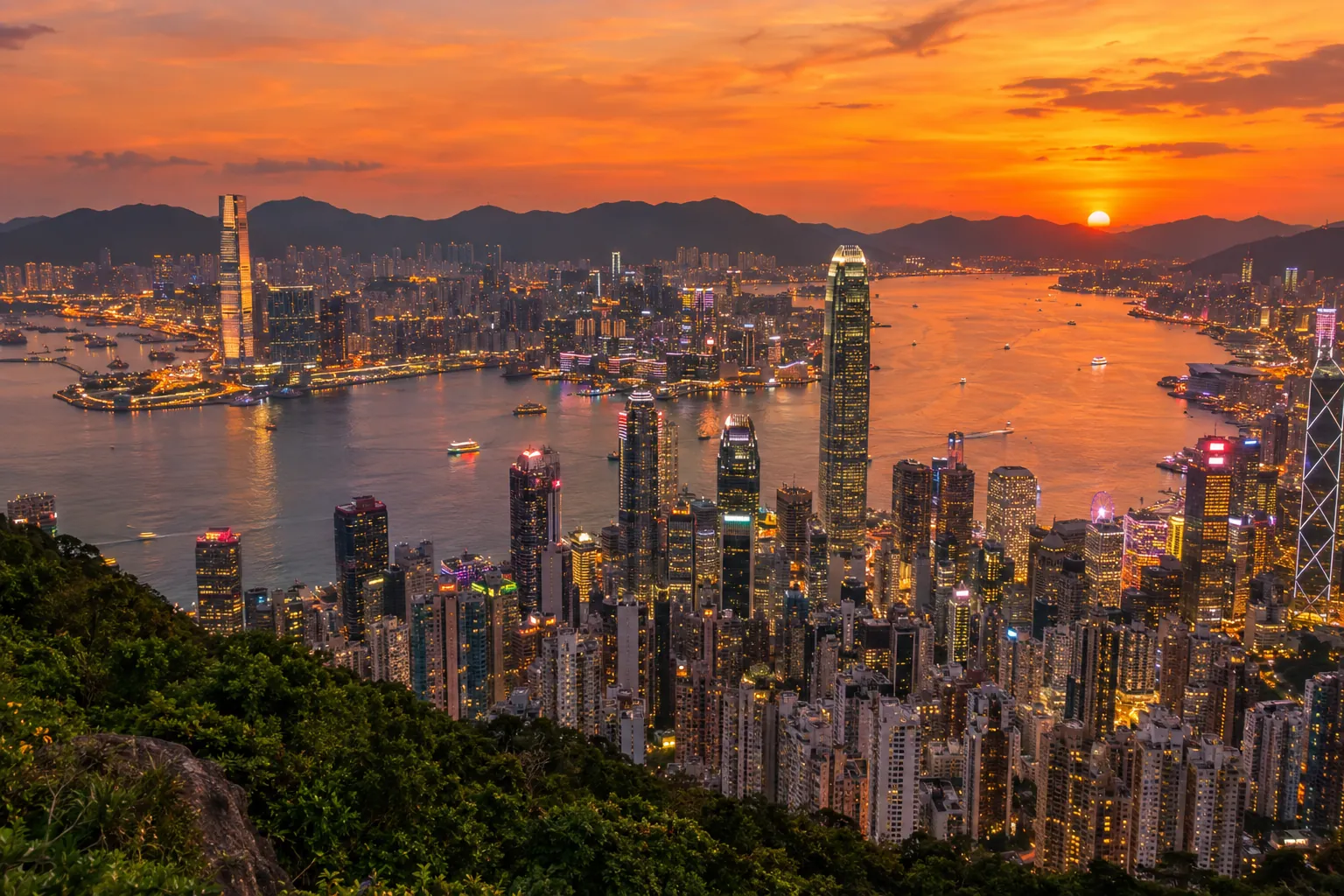 Hong Kong skyline at sunset